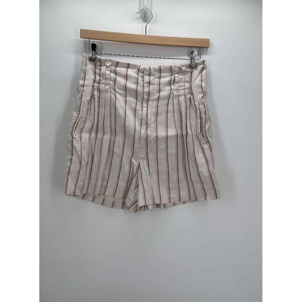 Anthropologie Linen Blend Striped Shorts Women's 10 Pink Ivory Boho Coastal